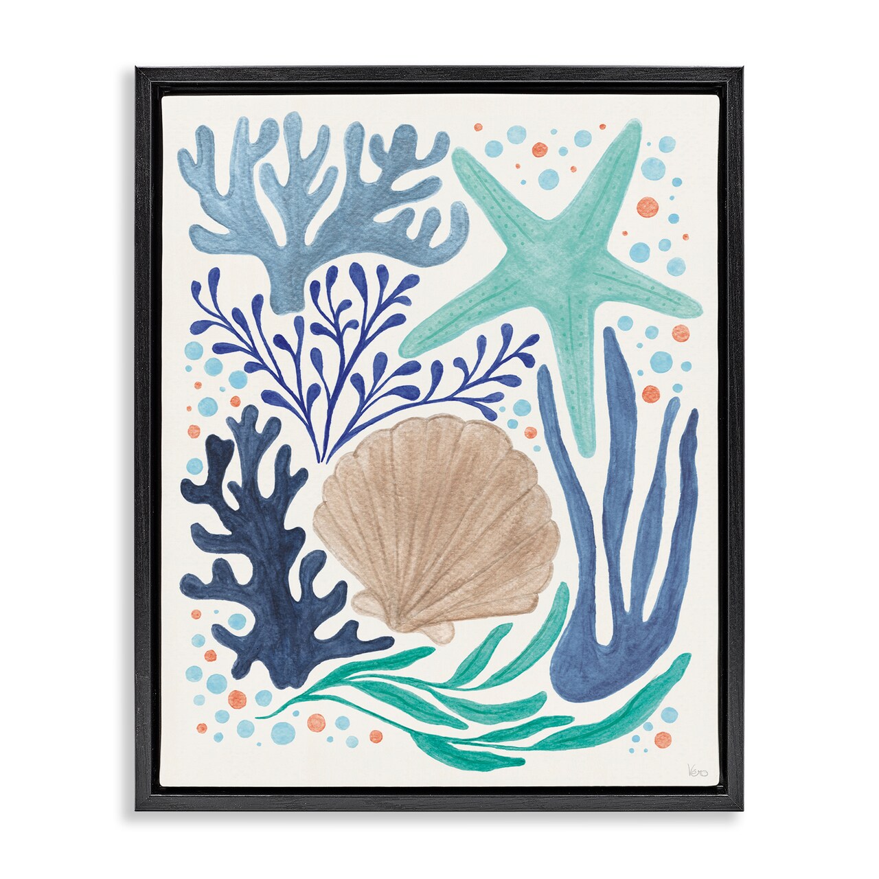 Stupell Industries Aquatic Coastal Currents Floater Framed Canvas Wall Art Design by Veronique Charron